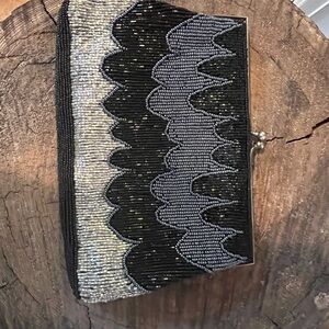 Elegant Black and Silver Beaded Clutch